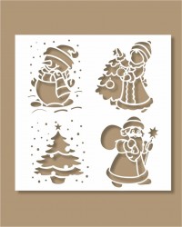 Трафарет-пленка «Дед Мороз, Снегурочки, Снеговик, Елочка»