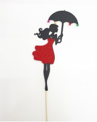 Топпер с блестками «Двушка с зонтиком» в красном