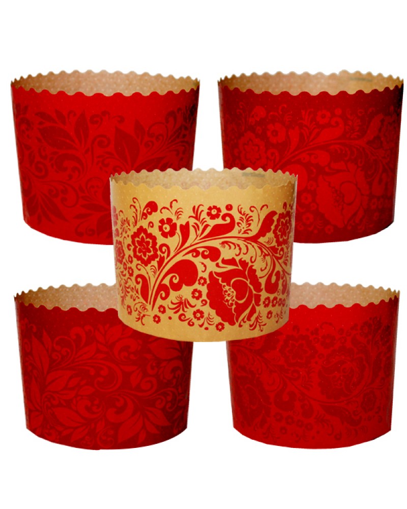 Формы для выпечки куличей бумажные «Красная Пасха», размер (дно 110 мм/высота 85 мм)