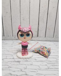 Сахарная фигурка из мастики кукла «LOL» розовая с рожками , Казахстан