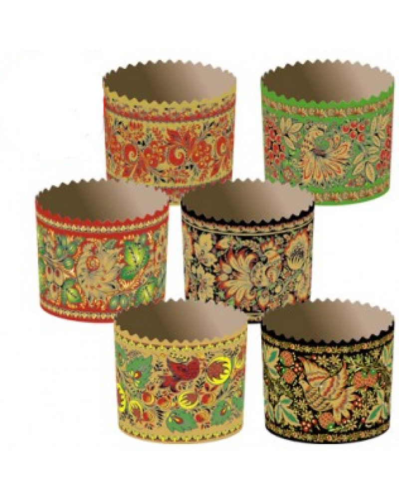 Формы для выпечки куличей бумажные «Хохлома», размер (дно 110 мм/высота 85 мм)