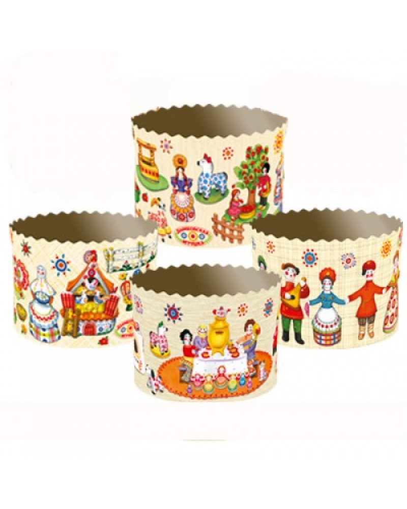 Формы для выпечки куличей бумажные «Дымковская Игрушка», размер (дно 70 мм/высота 60 мм)