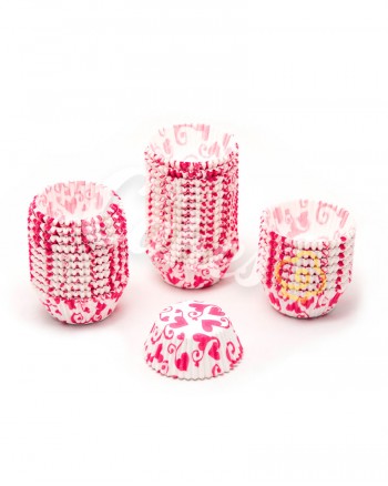 Капсулы бумажные для оформления и выпечки (тарталетки) белые с розовым  рисунком, 1000 шт