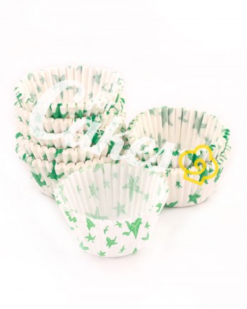 Капсулы бумажные для оформления и выпечки (тарталетки) белые с  зеленым рисунком, 1000 шт