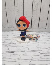 Сахарная фигурка из мастики кукла «LOL» с красной челкой, Казахстан