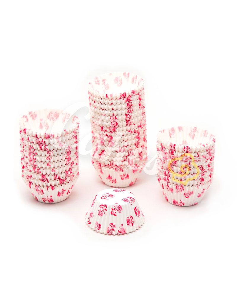 Капсулы бумажные для оформления и выпечки (тарталетки) белые с розовым  рисунком, 1000 шт