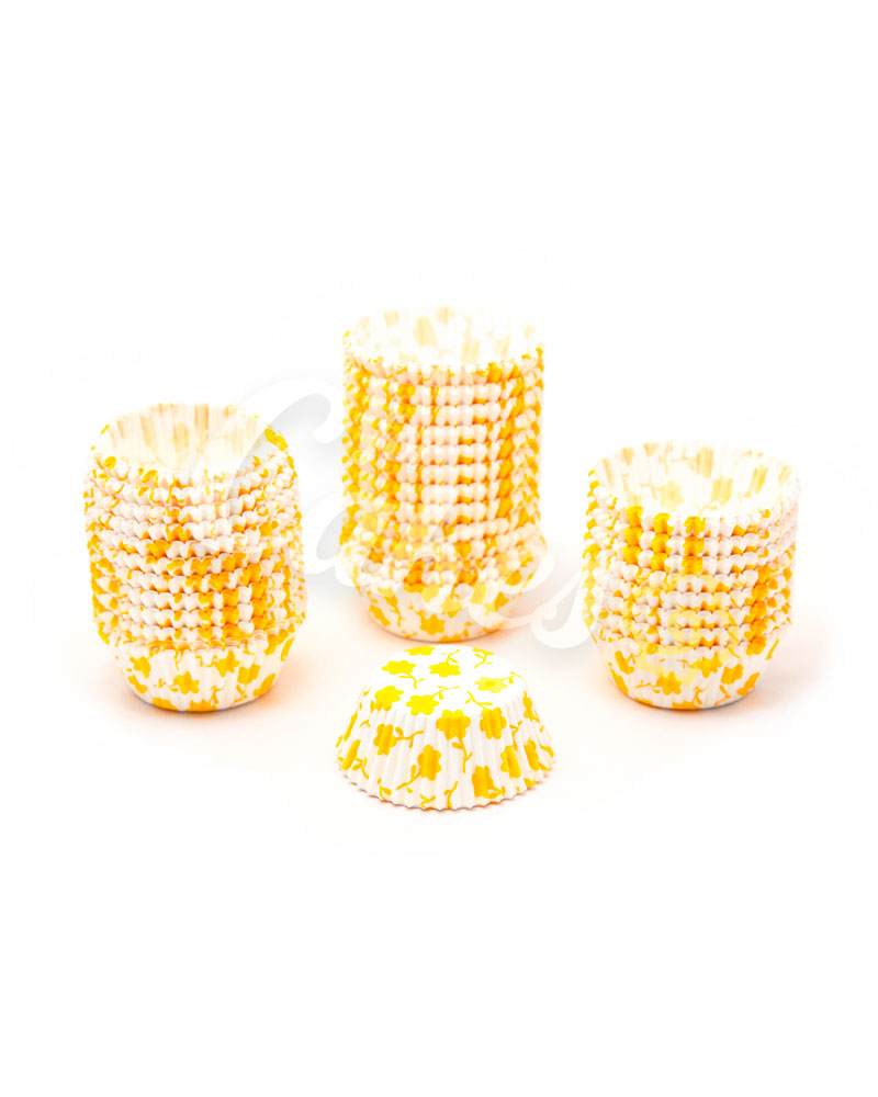Капсулы бумажные для оформления и выпечки (тарталетки) белые с  желтым рисунком, 50 шт