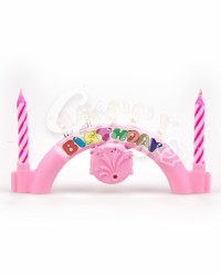 Свечки для торта с пластиковой подставкой «Happy Birthday», розового цвета