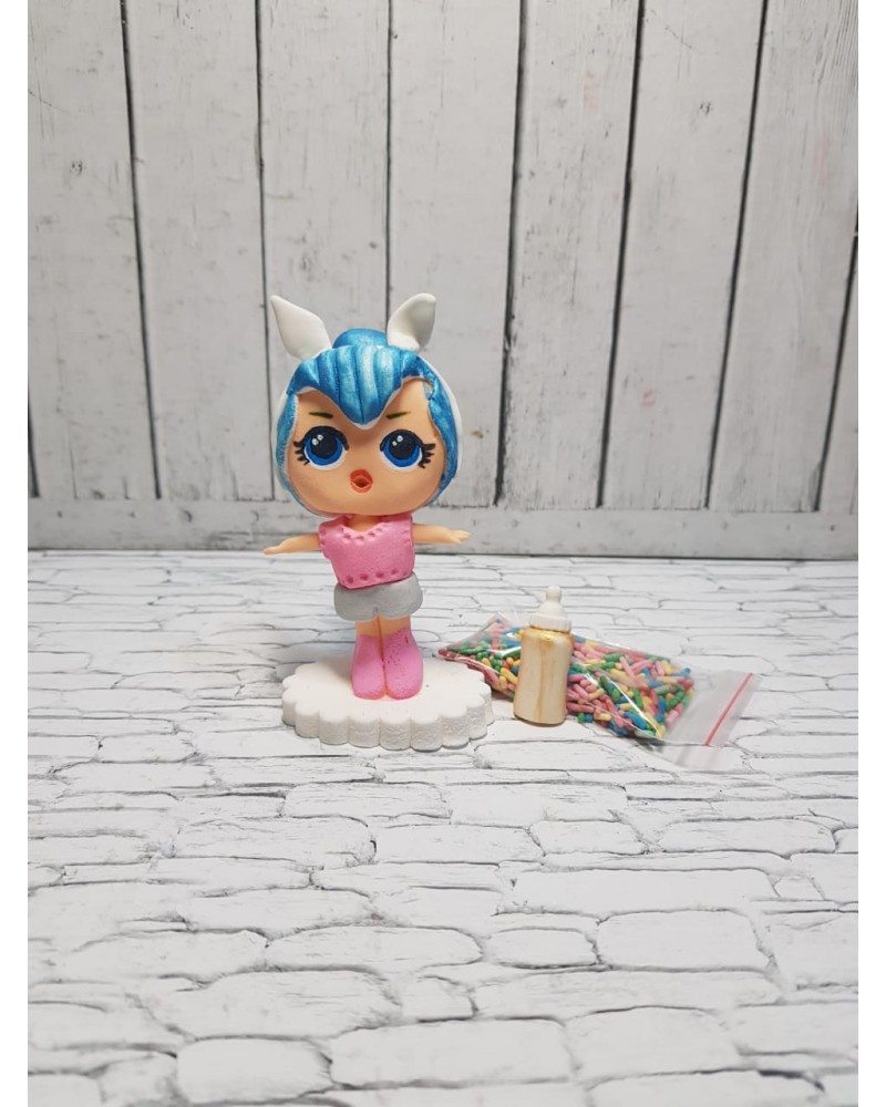 Сахарная фигурка из мастики кукла «LOL» голубая с ушками , Казахстан
