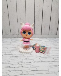 Сахарная фигурка из мастики кукла «LOL» розовая с ушками , Казахстан