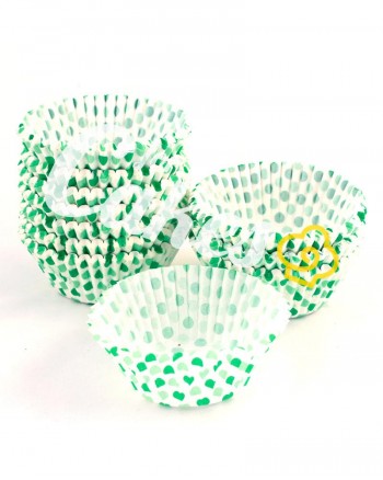 Капсулы бумажные для оформления и выпечки (тарталетки) белые с  зеленым рисунком, 50 шт